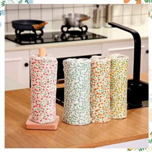 Tanlade 100 Pcs Reusable Paper Towels Washable Roll Paperless Paper Towels Dish Washable Roll Reusable Toilet Cloth Washable Cotton Towels with Cardboard Roll for Paperless Dishcloths Replace (Flower)