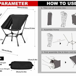 Ovyuzhen Portable Camping Chair, Folding Chair Supports 330lbs with Side Pockets Lightweight Heavy Duty for Outdoor Fishing Picnic Beach Hiking Backpacking Travel