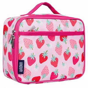 wildkin kids insulated lunch box bag for boys & girls, reusable kids lunch box is perfect for elementary, ideal size for packing hot or cold snacks for school & travel bento bags (strawberry patch)