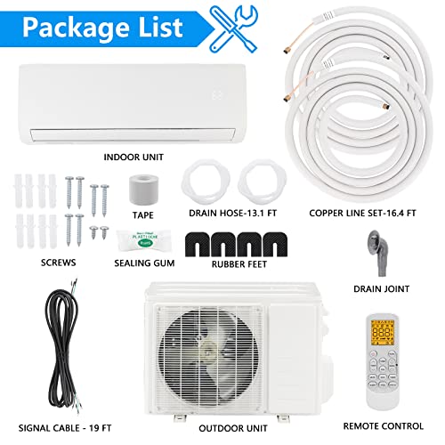 Bonnlo 12,000 BTU Ductless Mini Split AC/Heating System, 230V / 19 SEER Split-System Wall Air Conditioner Pre-Charged Inverter Heat Pump with 16ft Installation Kit