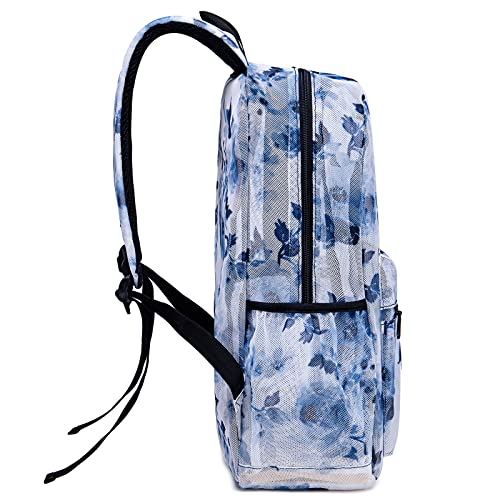 CAMTOP Mesh Backpack for Girls Kids Semi-Transparent See Through Sturdy Bookbag Casual Daypack for School Beach Swim Work Gym