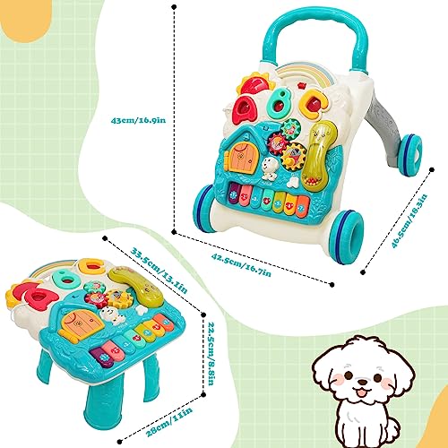 Sit-to-Stand Learning Walker 3 in1 Baby Walker Early Education Activity Center with Lights Sounds Music Phone Multifunctional Removable Play Panel Educational Push Toy Gift for Boys Girls