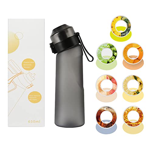 Katelyn Water Bottle with Flavor Pods,Fruit Fragrance Water Bottle,Scent Water Cup,Sports Water Cup Suitable for Outdoor Sports (D.650ML(Black)+7 Pods)