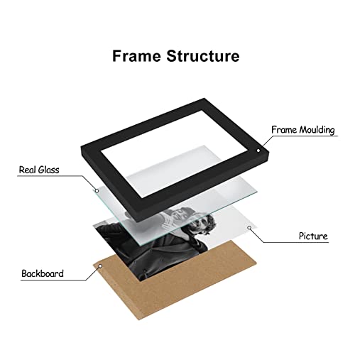 Tamolus 4x6 Double Horizontal Hinged Picture Frame Folding Photo Frame in Black Pine Wood with Real Glass for Tabletop P-HEI-2H46