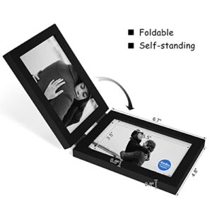 Tamolus 4x6 Double Horizontal Hinged Picture Frame Folding Photo Frame in Black Pine Wood with Real Glass for Tabletop P-HEI-2H46