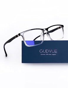 gudvue blue light glasses for men rectangle computer glasses gaming eyeglasses, black/crystal pro