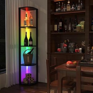 ROJASOP 5 Tiers Corner Shelf with Light Tall Display Shelf for Collectibles Control Multiple Color Lights via APP and Remote Control Floor Lamp with Shelf Supports Dimming for Living Room Bedroom Home