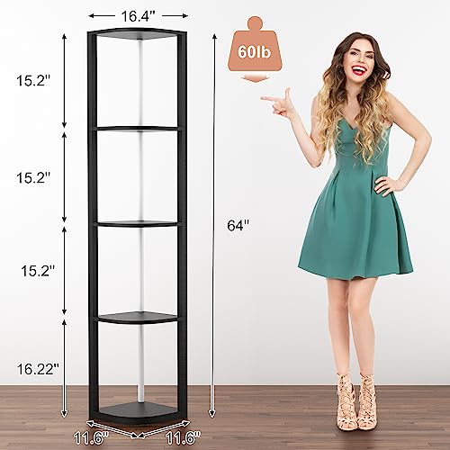 ROJASOP 5 Tiers Corner Shelf with Light Tall Display Shelf for Collectibles Control Multiple Color Lights via APP and Remote Control Floor Lamp with Shelf Supports Dimming for Living Room Bedroom Home