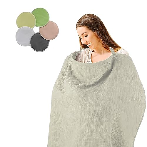 RUIYUE Muslin Nursing Cover for Baby Breastfeeding | 100% Cotton Breathable for Summer,Opaque| Full Coverage for Baby Breastfeeding | Rigid Hoop for Easy Viewing | Soft & Fabric Stylish