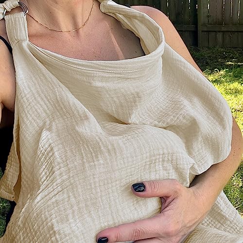 RUIYUE Muslin Nursing Cover for Baby Breastfeeding | 100% Cotton Breathable for Summer,Opaque| Full Coverage for Baby Breastfeeding | Rigid Hoop for Easy Viewing | Soft & Fabric Stylish