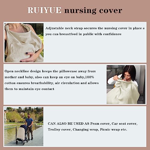 RUIYUE Muslin Nursing Cover for Baby Breastfeeding | 100% Cotton Breathable for Summer,Opaque| Full Coverage for Baby Breastfeeding | Rigid Hoop for Easy Viewing | Soft & Fabric Stylish