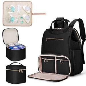 fasrom wearable breast pump bag backpack with cooler and pump tote bag, compatible with willow, elvie, momcozy hands free pumps and medela pump in style, black (patent design)