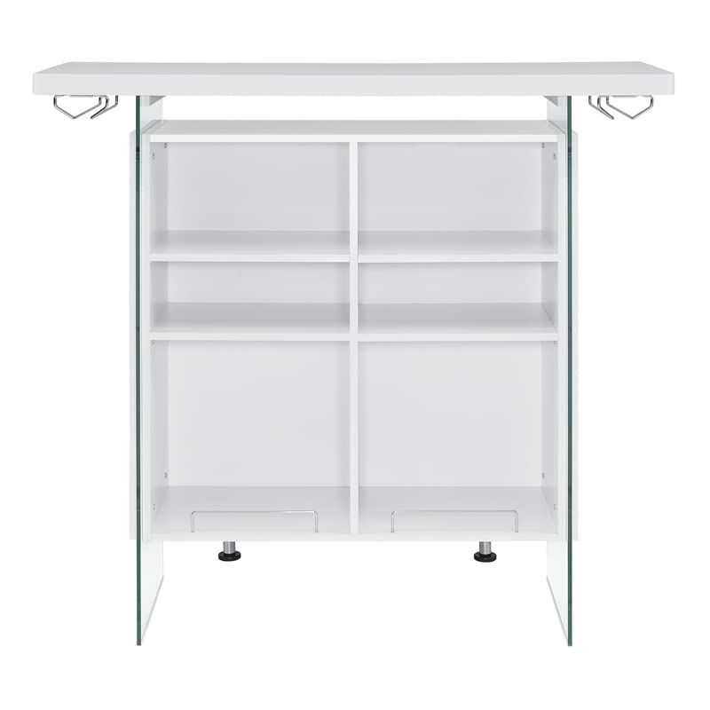 Pemberly Row 47.25" W Contemporary Wood Bar Unit in Gloss White/Clear