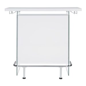 Pemberly Row 47.25" W Contemporary Wood Bar Unit in Gloss White/Clear