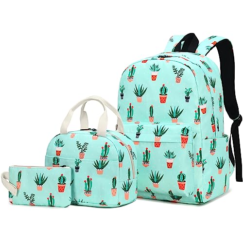 Esfoxes Cactus School Backpack for Girls, Kids Teens School Bags Bookbags Set with Lunch Bag Pencil Bag