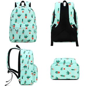 Esfoxes Cactus School Backpack for Girls, Kids Teens School Bags Bookbags Set with Lunch Bag Pencil Bag