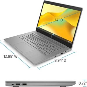 HP 2023 est Chromebook Laptop Student Business,14'' HD Display,Quad-Core Intel Celeron N4120 Processor,4GB RAM,64GB eMMC,720p Webcam,WiFi,Bluetooth,14+ Hrs Battery,Chrome OS+MarxsolCables Modern Gray