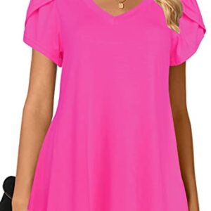 Afibi Womens Summer V Neck Loose Dressy Shirts Petal Short Sleeve Tunic Tops (XXX-Large, Coral)