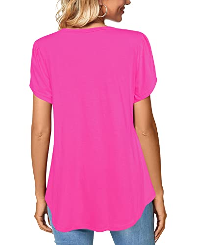 Afibi Womens Summer V Neck Loose Dressy Shirts Petal Short Sleeve Tunic Tops (XXX-Large, Coral)