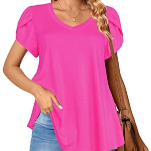 Afibi Womens Summer V Neck Loose Dressy Shirts Petal Short Sleeve Tunic Tops (XXX-Large, Coral)