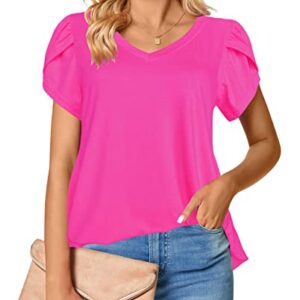 Afibi Womens Summer V Neck Loose Dressy Shirts Petal Short Sleeve Tunic Tops (XXX-Large, Coral)