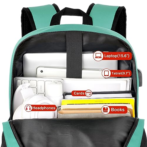 YAMTION School Backpack for Teens,Green Bookbag Classic Backpack with USB Port for High School College Students