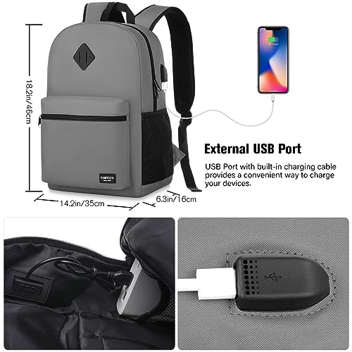 17 Inch School Backpack,Unisex Classic Bookbag Teens Schoolbag with USB Port for High School College Office Work Travel