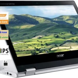 Acer 2023 Newest X360 Chromebook Spin 2-in-1 Convertible Laptop Student Business,8-Core MediaTek MT8183C Processor,11.6‘ HD Touch IPS,4GB RAM,64GB eMMC,WiFi 5,Chrome OS+MarXSolCables,Pure Silver