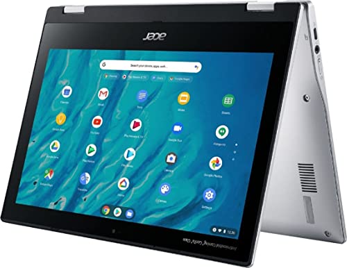 Acer 2023 Newest X360 Chromebook Spin 2-in-1 Convertible Laptop Student Business,8-Core MediaTek MT8183C Processor,11.6‘ HD Touch IPS,4GB RAM,64GB eMMC,WiFi 5,Chrome OS+MarXSolCables,Pure Silver