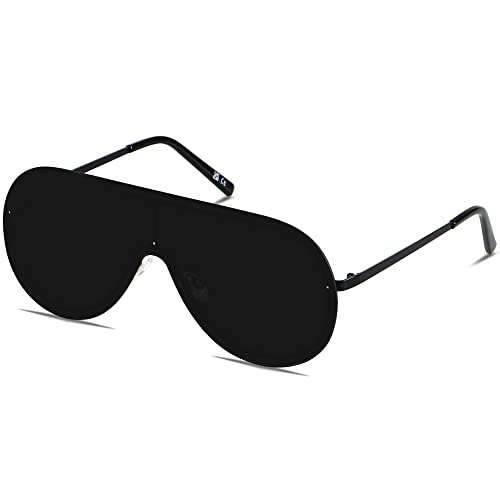 LYZOIT Rimless Oversized Aviator Sunglasses for Women Men Flat Top Shield Frameless Sun Glasses Super Dark Black Shades sensitive eyes