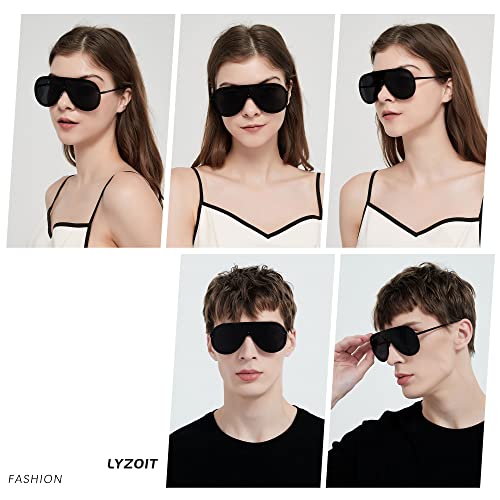 LYZOIT Rimless Oversized Aviator Sunglasses for Women Men Flat Top Shield Frameless Sun Glasses Super Dark Black Shades sensitive eyes