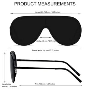 LYZOIT Rimless Oversized Aviator Sunglasses for Women Men Flat Top Shield Frameless Sun Glasses Super Dark Black Shades sensitive eyes