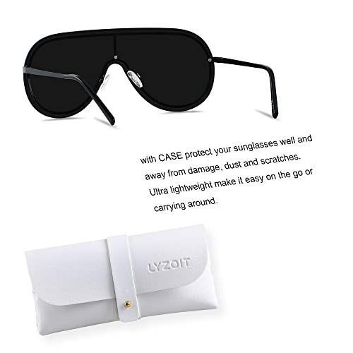 LYZOIT Rimless Oversized Aviator Sunglasses for Women Men Flat Top Shield Frameless Sun Glasses Super Dark Black Shades sensitive eyes