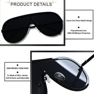 LYZOIT Rimless Oversized Aviator Sunglasses for Women Men Flat Top Shield Frameless Sun Glasses Super Dark Black Shades sensitive eyes