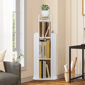 foriy Rotating Bookshelf Kids 3 Tier Bookcase House Children's White Tall Bookcase Floor Standing Storage Rack Corner Unit for Home Office Living Room Playroom Bedroom