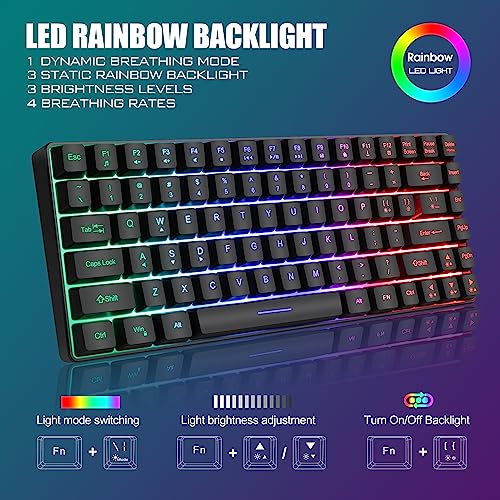 RedThunder K84 Wireless Keyboard and Mouse Combo, Rainbow LED Backlit Rechargeable Battery, 75% Layout 84 Keys TKL Ultra Compact Gaming Keyboard & Lightweight 7200 DPI Honeycomb Optical Mouse (Black)
