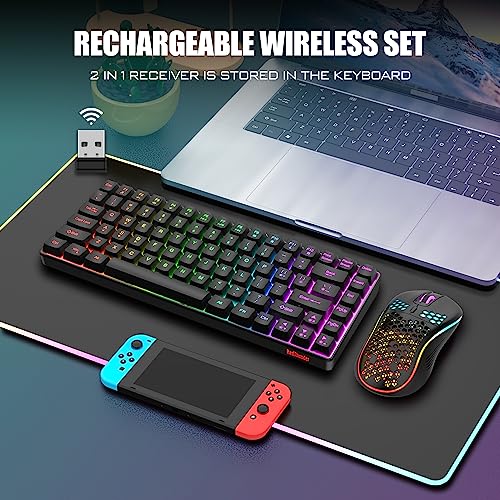 RedThunder K84 Wireless Keyboard and Mouse Combo, Rainbow LED Backlit Rechargeable Battery, 75% Layout 84 Keys TKL Ultra Compact Gaming Keyboard & Lightweight 7200 DPI Honeycomb Optical Mouse (Black)