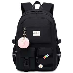 abshoo big student laptop backpack for college women middle high school teen girls bookbag travel daypack (black)