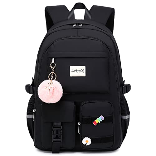 abshoo Big Student Laptop Backpack For College Women Middle High School Teen Girls Bookbag Travel Daypack (Black)