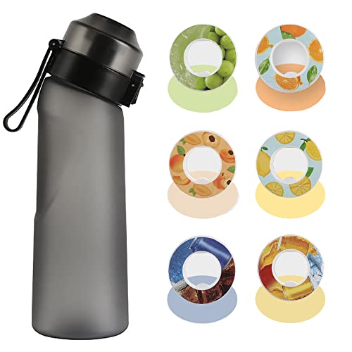 Dacnod Water Bottle with Flavor Pods,Fruit Fragrance Water Bottle,Scent Water Cup,Sports Water Cup Suitable for Outdoor Sports(D.Black(21.9 Oz/650ml)+6Pods)