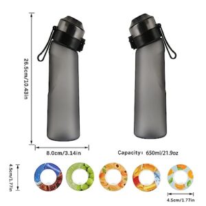 Dacnod Water Bottle with Flavor Pods,Fruit Fragrance Water Bottle,Scent Water Cup,Sports Water Cup Suitable for Outdoor Sports(D.Black(21.9 Oz/650ml)+6Pods)