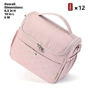 FINDCOZY Lunch Bag, Portable Lunch Box for Women with Adjustable Shoulder Strap, Pink