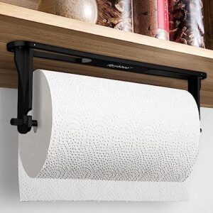 Paper Towel Holder Under Cabinet, Ayybboo Wall Mount Paper Towel Holder, for Kitchen or Bathroom Self-Adhesive or Drill Mounting Paper Roll Holder 13.8in(Black)