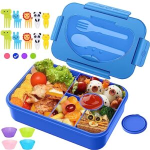 lunch box kids, bento box, 1350ml bento lunch box for kids, lunch containers with 5 compartments utensils food picks cake cups, leak-proof bento box adult lunch box for boys girls toddler, blue