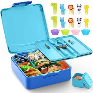 bento lunch box, lunch box kids - 1300ml insulated lunch box with 4 compartments bento box adult lunch box, leak proof lunch box containers with utensils& food picks& cake cups &dip container (blue)