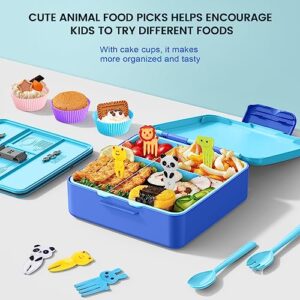 Bento Lunch Box, Lunch Box Kids - 1300ML Insulated Lunch Box with 4 Compartments Bento Box Adult Lunch Box, Leak Proof Lunch Box Containers with Utensils& Food Picks& Cake Cups &Dip Container (Blue)