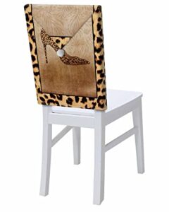 dining room chair covers set of 8pcs,leopard high heels animal skin print chair back cover chair protector slipcovers,vintage flower leaves removable washable chair cover for kitchen,hotel,party