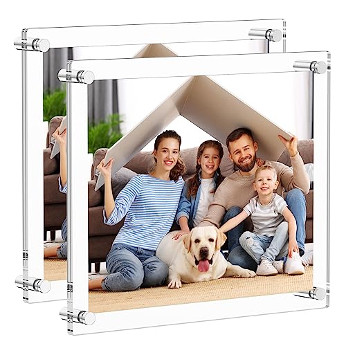 AITEE 8.5x11 Acrylic Picture Frames 2 Pack, Clear Picture Frames for Wall, Modern Frameless picture Frames Lucite Transparent Square Cubes Floating Hanging Photo Frame Gift for Home Office Display