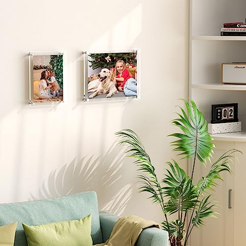 AITEE 8.5x11 Acrylic Picture Frames 2 Pack, Clear Picture Frames for Wall, Modern Frameless picture Frames Lucite Transparent Square Cubes Floating Hanging Photo Frame Gift for Home Office Display