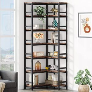 tribesigns 78.74” tall corner bookshelf, 7 tier industrial corner etagere bookcase, 7-shelf corner display unit shelves for living room home office, rustic brown